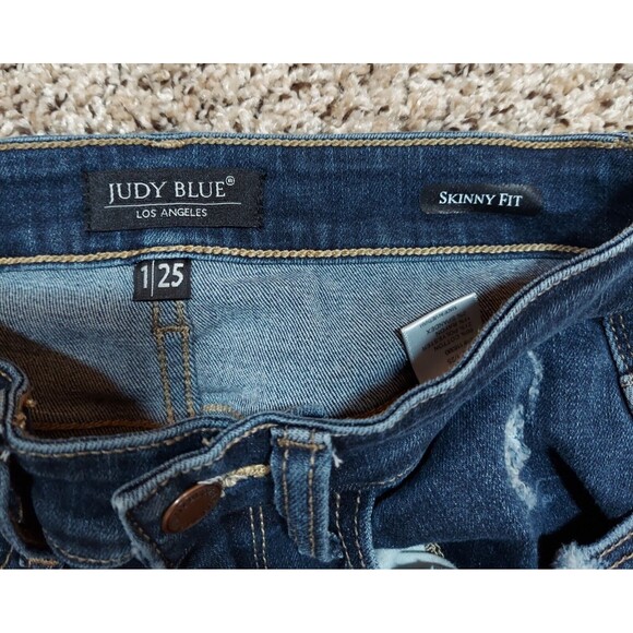 Judy Blue Jeans Womens 1/25 26x25 Skinny Fit Blue Distressed Whiskered Stretch - Picture 5 of 11